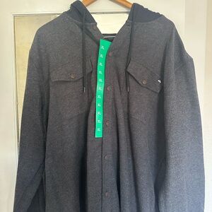 Gray Hooded Button-Up Flannel